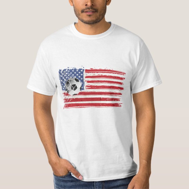 Soccer Ball On USA Flag  T-Shirt (Front)