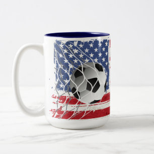 Soccer Ball On USA Flag Two-Tone Coffee Mug