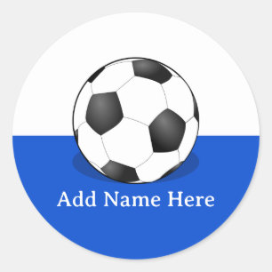 Soccer Ball on White and Blue Background Classic Round Sticker