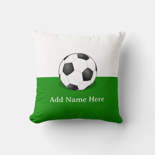 Soccer Ball on White and Green Background Cushion (Front)