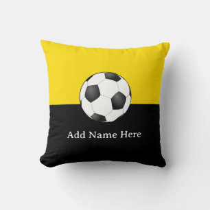 Soccer Ball on Yellow and Black Background Cushion