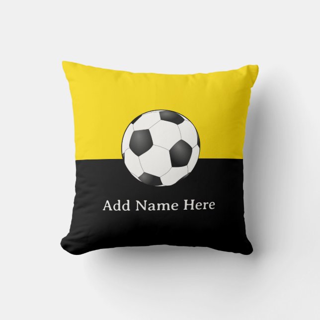 Soccer Ball on Yellow and Black Background Cushion (Front)