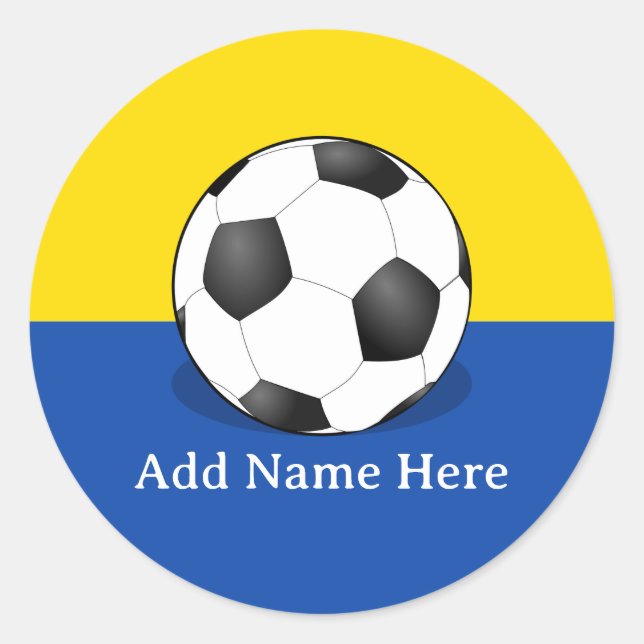 Soccer Ball on Yellow and Blue Background Classic Round Sticker (Front)