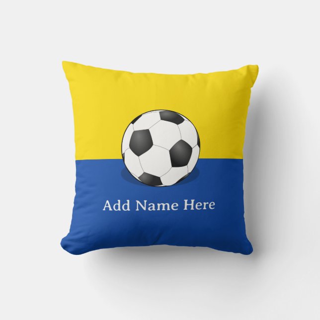 Soccer Ball on Yellow and Blue Background Cushion (Front)