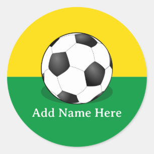 Soccer Ball on Yellow and Green Background Classic Round Sticker