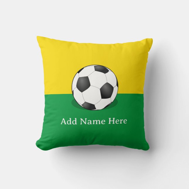 Soccer Ball on Yellow and Green Background Cushion (Front)