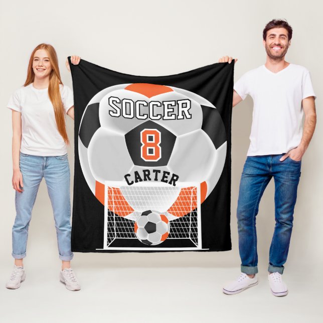 Soccer Ball - Orange, White and Black Fleece Blanket (In Situ)