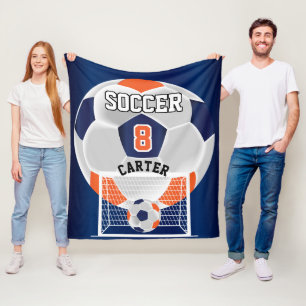 Soccer ⚽ Ball - Orange, White and Blue Fleece Blanket