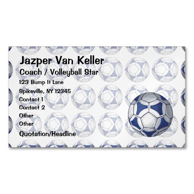 Soccer Ball Painted blue and white pattern Magnetic Business Card (Front)