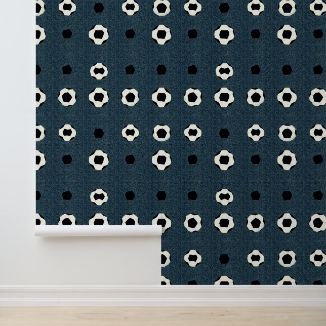 Soccer Ball Pattern on Dark Blue Background Wallpaper (Application)