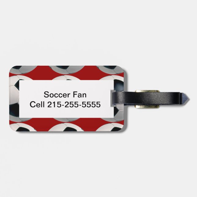 Soccer Ball Pattern on Red Luggage Tag (Back Horizontal)