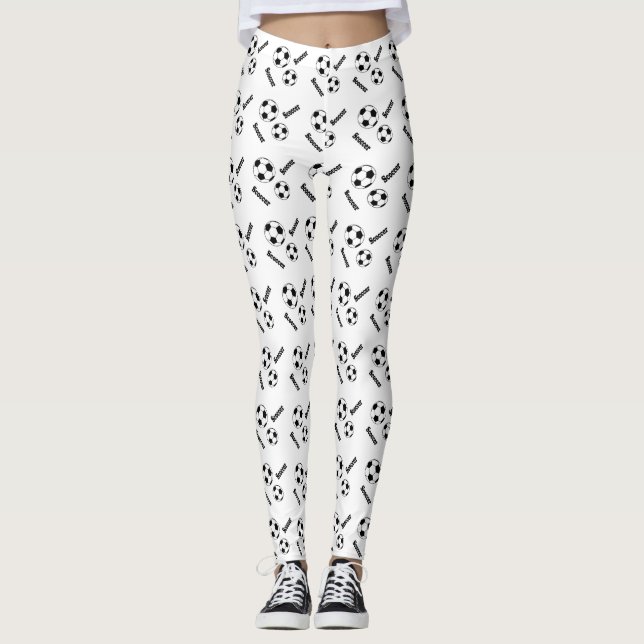 Soccer Ball Pattern On White Leggings (Front)
