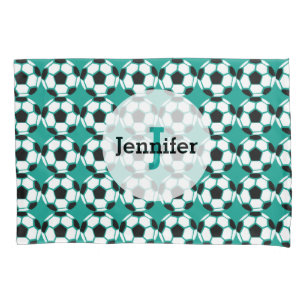Soccer Ball Pattern Personalised Unique Green Kids Pillowcase