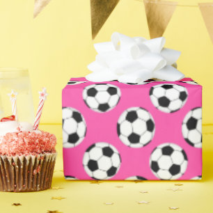 Soccer Ball Pattern Pink Wrapping Paper