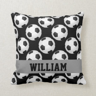 Soccer Ball Pattern Sports Name Black and White Cushion
