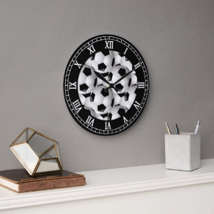 Soccer Ball Pattern with Roman Numerals Large Clock