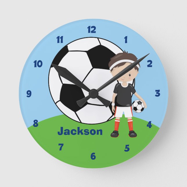 Soccer Ball Personalised Boys Sports Bedroom Kids Round Clock (Front)