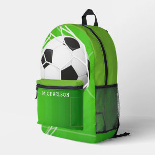 Soccer Ball Personalised Green Printed Backpack