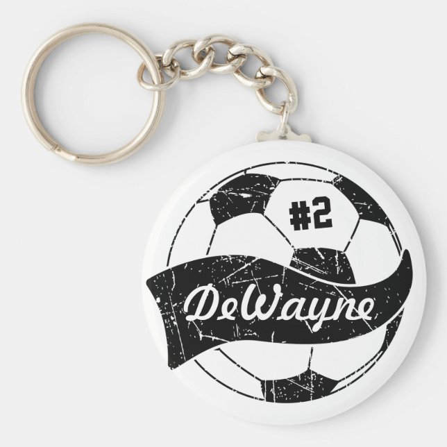 Soccer Ball Personalised Name and Number Key Ring (Front)