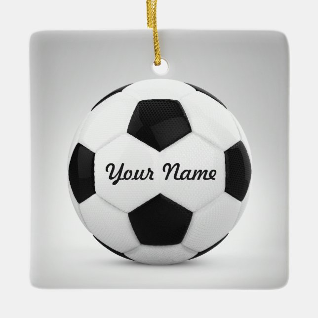 Soccer Ball Personalised Name Decor Ceramic Ornament (Front)
