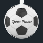 Soccer Ball Personalised Name Ornament<br><div class="desc">Enter a name. A gift your friends.  Digital art with the theme soccer. Black and white. Art by José Ricardo</div>