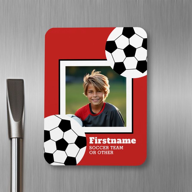 Soccer Ball Photo Add Your Name - Can Edit Colour Magnet (Personalized fridge magnet - sports photo)