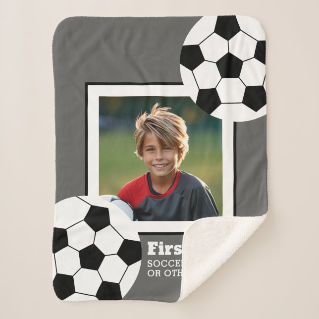 Soccer Ball Photo Add Your Name - Can Edit Colour Sherpa Blanket (Front)