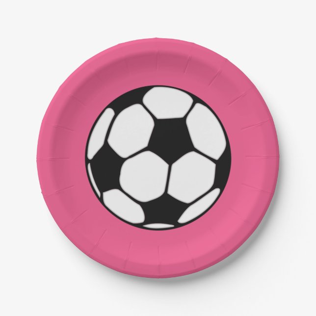 Soccer Ball Pink Girl's Birthday Party Paper Plate (Front)