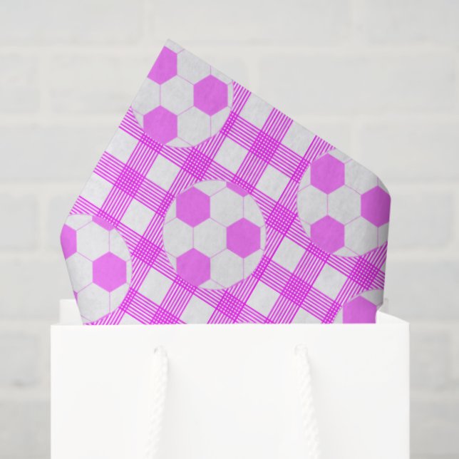 Soccer Ball Plaid Pattern In White and Pink Tissue Paper (Gift Bag)