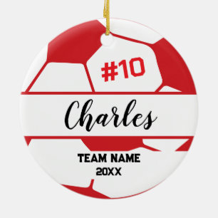 Soccer Ball Player   Custom Name Number & Team Ceramic Tree Decoration