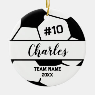 Soccer Ball Player Custom Name Number & Team Ceramic Tree Decoration
