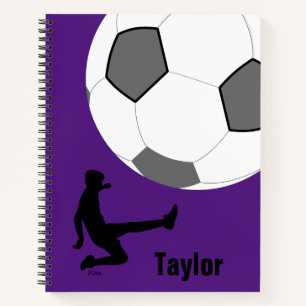 Soccer Ball Player Kick Purple Spiral Notebook