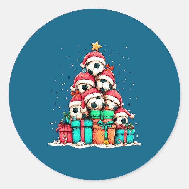 Soccer Ball Player Le Christmas Tree Xmas Long Sle Classic Round Sticker (Front)