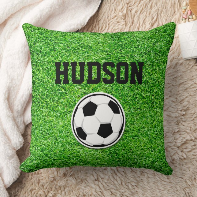 Soccer Ball Player NAME Green Field Sports Fan Cushion (Blanket)