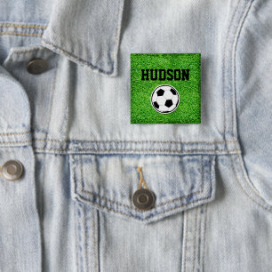 Soccer Ball Player NAME Green Grass Sports Fan 15 Cm Square Badge
