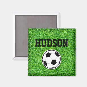 Soccer Ball Player NAME Green Grass Sports Fan Magnet