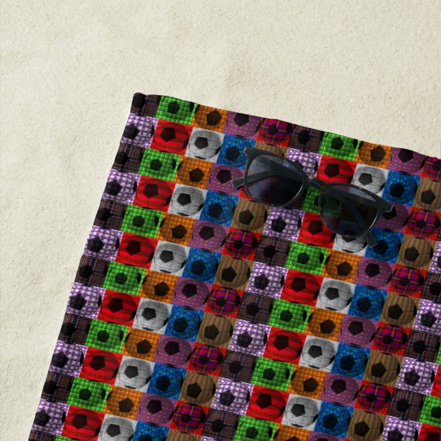 Soccer Ball Pop Art Pattern, Beach Towel (In Situ)
