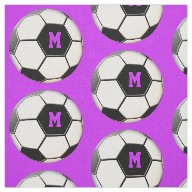 Soccer Ball Purple Monogram Pattern Fabric (Swatch)