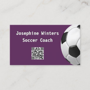 Soccer Ball Purple QR Code Minimal Football Coach Business Card