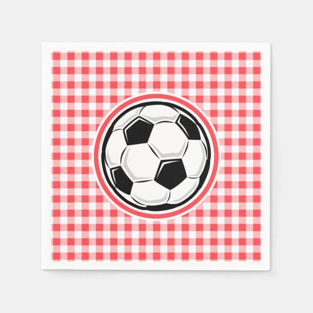 Soccer Ball; Red and White Gingham Napkin (Front)