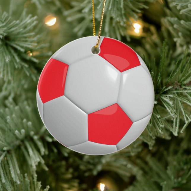 Soccer Ball | Red Ceramic Tree Decoration (Tree)