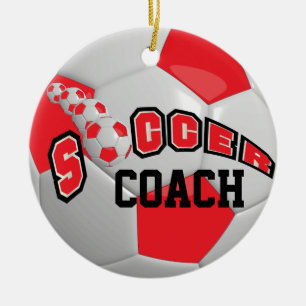 Soccer Ball   Red   DIY Text Ceramic Tree Decoration
