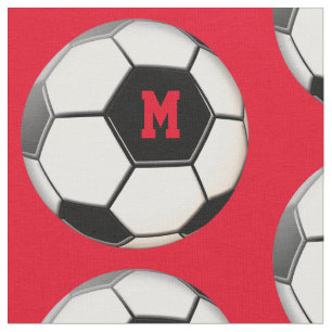 Soccer Ball Red Monogram Pattern Fabric