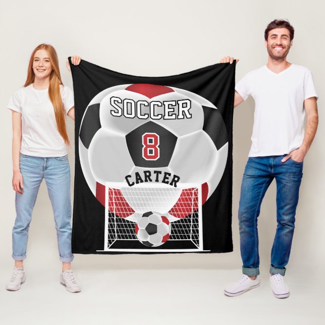 Soccer Ball - Red, White and Black Fleece Blanket (In Situ)
