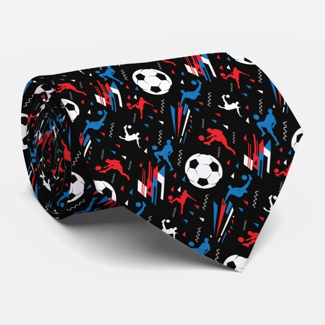 Soccer Ball Red White Blue Geometric Graphic Tie (Rolled)