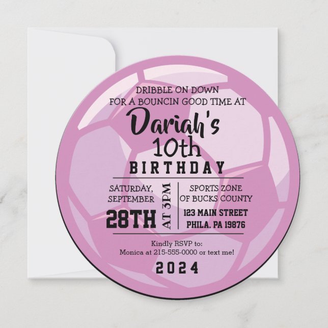 SOCCER BALL ROUND Pink Birthday Party Invitation (Front)