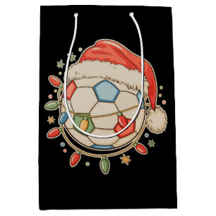 Soccer Ball Santa Hat Christmas Lights Tree Xmas Medium Gift Bag