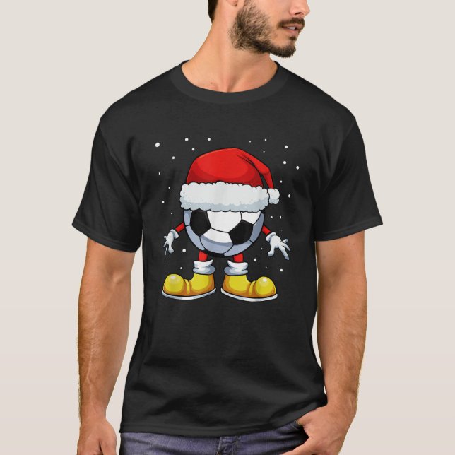 Soccer Ball Santa Hat Christmas Pajama Cool Sport  T-Shirt (Front)