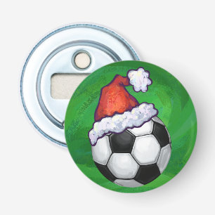 Soccer Ball Santa Hat on Green Bottle Opener