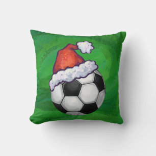 Soccer Ball Santa Hat on Green Cushion